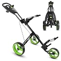 JOVIAL Foldable 3 Wheel Junior Golf Push Cart, Lightweight Aluminum Pull Cart with Deluxe Scorecard Holder, Adjustable Handle, Quick Brake System, Compact Folding Golf Trolley with Strap Support