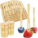 Jovitec 220 Pcs Mini Bamboo Forks, 3.5 Inch Appetizer Cocktail Forks Bulk