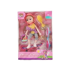 joy junction little diana doll toy for girls- perfect christmas  birthday doll with accessoires fun gift idea for 10-year-old girls beautiful and realistic doll toy skate boarding