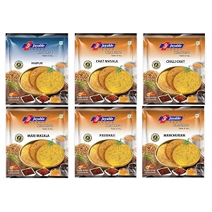 joyable khakhra mari masala chat masala chilly chat panipuri paubhaji manchurian combo - pack of 6 200 gms each  healthy traditional gujarati snacks  ready to use  vacuum packed
