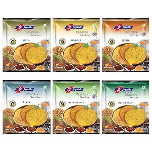 joyable khakhra methi masala jeera plain methi masala garlic methi combo - pack of 6 200 gms each  dry chapati  khakra fresh gujarati namkeen snacks  ready to eat - roasted - khakhra snacks  vacuum packed