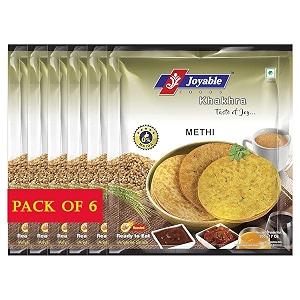 joyable methi khakhra - pack of 6 200 gms each  dry chapati  khakra fresh gujarati namkeen snacks  ready to eat - roasted - khakhra snacks  vacuum packed