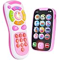 JOYIN Kids Learning Phone and Remote Toy, Pink Smartphone Toys with Music for Infants, Kids, Holiday Stocking Stuffers, Birthday Gift for Girls