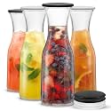 JoyJolt Glass Carafe with Lid, Set of 4 – 1 Liter Glass Pitcher for Mimosa Bar, Water, Iced Tea, Juice, Wine, Lemonade, Milk – Dishwasher Safe Beverage Drink Dispensers for Brunch, Parties