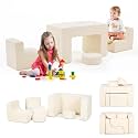 JOYMOR Modular Kids Play Couch, 6PCS Convertible Corduroy Foam Sofa Set, DIY Building Fort for Toddlers, Soft Kids Furniture for Playroom, Bedroom, Gift for Boys & Girls, White