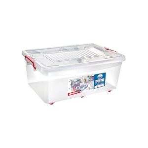 joyo moovers storage container box stackable storage bin with lid amp wheels plastic container with heavy duty latches to organize transparent lid - 45 ltr