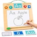 Joyreal Wooden Letter Tracing Board for Toddlers, Magnetic Alphabet & Number Writing Practice Board with 44 Cards, Reusable Magnetic Drawing Board, Montessori Preschool Educational Toy Ages 3-5