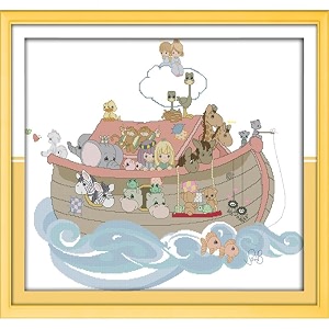 JOYSEWING Cartoon Animal Boat Stamped Kits Cross