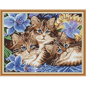 JOYSEWING Cats and Flowers Stamped kit Cross