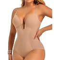 JOYSHAPER Women Shapewear Bodysuit Built in Bra Tummy Control U Plunge Backless Body Shaper Bra Thong Body Suits