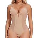 JOYSHAPER Women Shapewear Bodysuit Built in Bra Tummy Control U Plunge Backless Body Shaper Bra Thong Body Suits