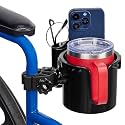 JOYTUTUS Wheelchair Cup Holder, 2-in-1 Walker Cup Holder with 4.72'' Small Storage Box, Drink Holder for Bottle with Handle, Fit for Wheelchair, Walker, Rollator, Stroller, Camper, Golf cart (Small)