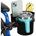 JOYTUTUS Wheelchair Cup Holder 2 Pack, 2-in-1 Walker Cup Holder with 6.4'' Storage Box, Drink Holder for Bottle with Handle, Fit for Wheelchair, Walker, Rollator, Stroller, Camper, Golf cart (Large)