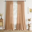Joywell Extra Long Linen Curtains Camel Brown