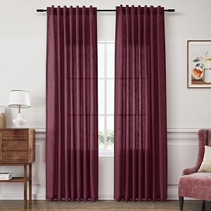 Joywell Linen Curtains Burgundy 90 Inches Long