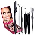JPNK Blackhead Remover Tool Comedones Extractor Acne Removal kit & Eyebrow Trimmer Kit, 8PCS in One with 5X Magnifying Mirror (Black)