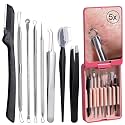 JPNK Blackhead Remover Tool Comedones Extractor Acne Removal kit &amp; Eyebrow Trimmer Kit, 8PCS in One with 5X Magnifying Mirror (Silver)