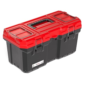 jpt 16 inch ultra heavy duty plastic tool box  empty tool storage organizer with thick body metal lock amp removable tray  stackable tool box for home amp garage