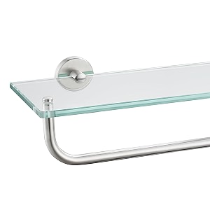 jqk bathroom glass shelf shelf with 15 inch towel bar tempered glass shower storage 16 by 5 inches 304 stainless steel brushed finish wall mount tgs100-bn