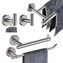 JQK Bathroom Hardware Towel Bar Set, 5-Piece Bath Accessories Set Brushed Finished Wall Mount Includes 24 in Towel Bar, 9 in HT Bar, TP Holder, Towel Hook x 2, BAS105-BN