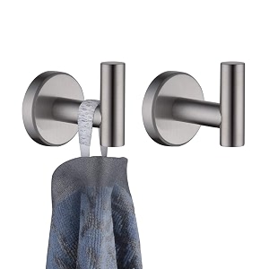 jqk stainless steel bathroom coat robe clothes brushed finish bath towel wall hooks for kitchen garage - pack of 2