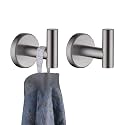JQK Stainless Steel Bathroom Coat Robe Clothes Brushed Finish Bath Towel Wall Hooks for Kitchen Garage - Pack of 2