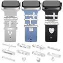JR.DM 11-Pcs Super Bling Watch Charms with 9-Pcs Decorative Rings Loops 2-Pcs Decoration, Compatible with Apple Watch Band Metal Diamond Sliding Accessories for iWatch Series 11 10 9 8 7 6 5 4 3 2 1