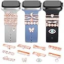 JR.DM 11-Pcs Super Bling Watch Charms with 9-Pcs Decorative Rings Loops 2-Pcs Decoration, Compatible with Apple Watch Band Metal Diamond Sliding Accessories for iWatch Series 11 10 9 8 7 6 5 4 3 2 1