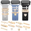JR.DM 11-Pcs Super Bling Watch Charms with 9-Pcs Decorative Rings Loops 2-Pcs Decoration, Compatible with Apple Watch Band Metal Diamond Sliding Accessories for iWatch Series 11 10 9 8 7 6 5 4 3 2 1