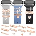 JR.DM 11-Pcs Super Bling Watch Charms with 9-Pcs Decorative Rings Loops 2-Pcs Decoration, Compatible with Apple Watch Band Metal Diamond Sliding Accessories for iWatch Series 11 10 9 8 7 6 5 4 3 2 1