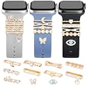 JR.DM 11-Pcs Super Bling Watch Charms with 9-Pcs Decorative Rings Loops 2-Pcs Decoration, Compatible with Apple Watch Band Metal Diamond Sliding Accessories for iWatch Series 11 10 9 8 7 6 5 4 3 2 1