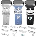 JR.DM 11-Pcs Super Bling Watch Charms with 9-Pcs Decorative Rings Loops 2-Pcs Decoration, Compatible with Apple Watch Band Metal Diamond Sliding Accessories for iWatch Series 11 10 9 8 7 6 5 4 3 2 1