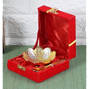 silver and gold plated brass bowl with spoon 127x6985x127 silver and golden 1 liter