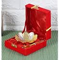Silver And Gold Plated Brass Bowl With Spoon (12.7X6.985X12.7, Silver And Golden), 1 liter