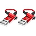 JSAUX USB to 3.5mm Jack Audio Adapter，USB to Audio Jack Adapter Headset TRRS 4-Pole Female, External Stereo Sound Card for Headphone, Mac, PS4, PC, Laptop, Desktops and More -Grey/0.6FT (Pack of 2)