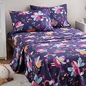JSD Purple Fairy Floral Kids Twin Sheet Set for Girls 3 Piece