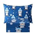 JSD Blue Penguin Snowflakes Kids Christmas Twin Sheet Set 3 Piece