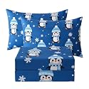 JSD Blue Penguin Snowflakes Kids Christmas Full Sheet Set 4 Piece