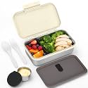 JSLOVE Stainless Steel Lunch Bento Box for Adult, 30oz Leak-Proof Lunch Container, Stainless Metal Kid Bento Box with Adjustable Divider, Sauce Container, Microwave, Dishwasher & Freezer Safe(Beige)