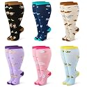 Jspupifip 6 Pairs Plus Size Compression Socks for Women, Wide Calf