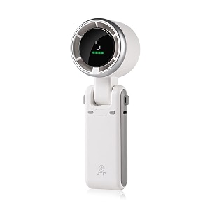 jtp handheld portable fan mini personal fan with led display 5 speed adjustable foldable desk fan 3600mah usb rechargeable powerful cooling turbo fan for traveloutdoorhomeoffice  black white 