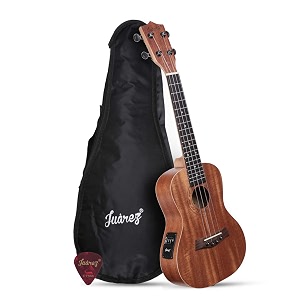 juarez 2334 soprano ukulele kit with eq pick-up uk-2000 solid mahogany body aquila strings rosewood fretboard amp bridge black die cast tuners machine head with bag strap
