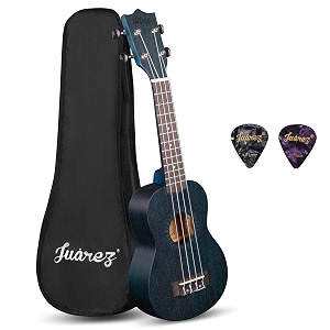 juarez 2134 soprano ukulele kit aquila strings strings made in italy sapele body rosewood fingerboard matte finish with bag and picks blue