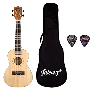 juarez estrlla 2334 concert ukulele spruce top mahogany back amp side abs binding aquila italian strings black diecast machine rosewood fretboard amp bridge with gig bag 2 picks natural