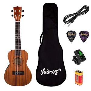 juarez estrlla 2334 concert ukulele with equalizer mahogany top amp body aquila italian strings black diecast machine rosewood fretboard amp bridge with gig bag 2 picks natural