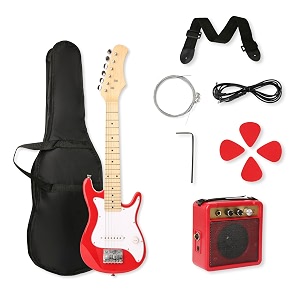 juarez basswood jjr30strd 30-inch st-style electric guitar kit for beginners  includes amplifier cable strap picks amp gig bag red finish
