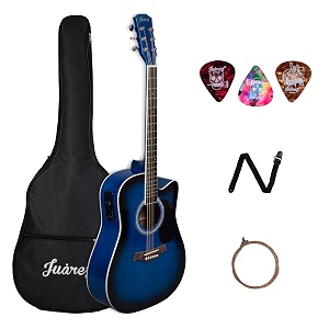 juarez jrb41c-tbs-eq 4134 acoustic-electric guitar kit blue burst  eq  linden body  okoume neck  taylor bridge  die cast tuners  bag strings strap amp picks