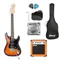 Juarez Basswood JRZ-ST01KIT-3TS Full-Size H-S-S Electric Guitar Kit for Beginners | Includes Amplifier, Cable, Strap, Picks &amp; Gig Bag Sunburst