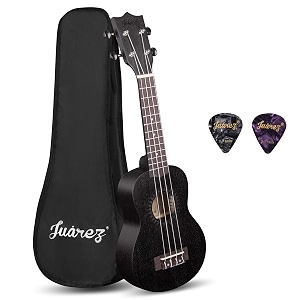 juarez 2134 soprano ukulele kit aquila strings sapele body rosewood fingerboard matte finish with bag and picks black
