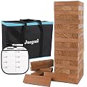 Juegoal 54 Piece Giant Tumble Tower Brown for Adult Kids Family, Wooden Block Stacking Game with Gameboard &amp; Canvas Bag, Outdoor Games for Backyard Lawn Party Playing, 6.9 x 6.9 x 24 Inches,X-Large